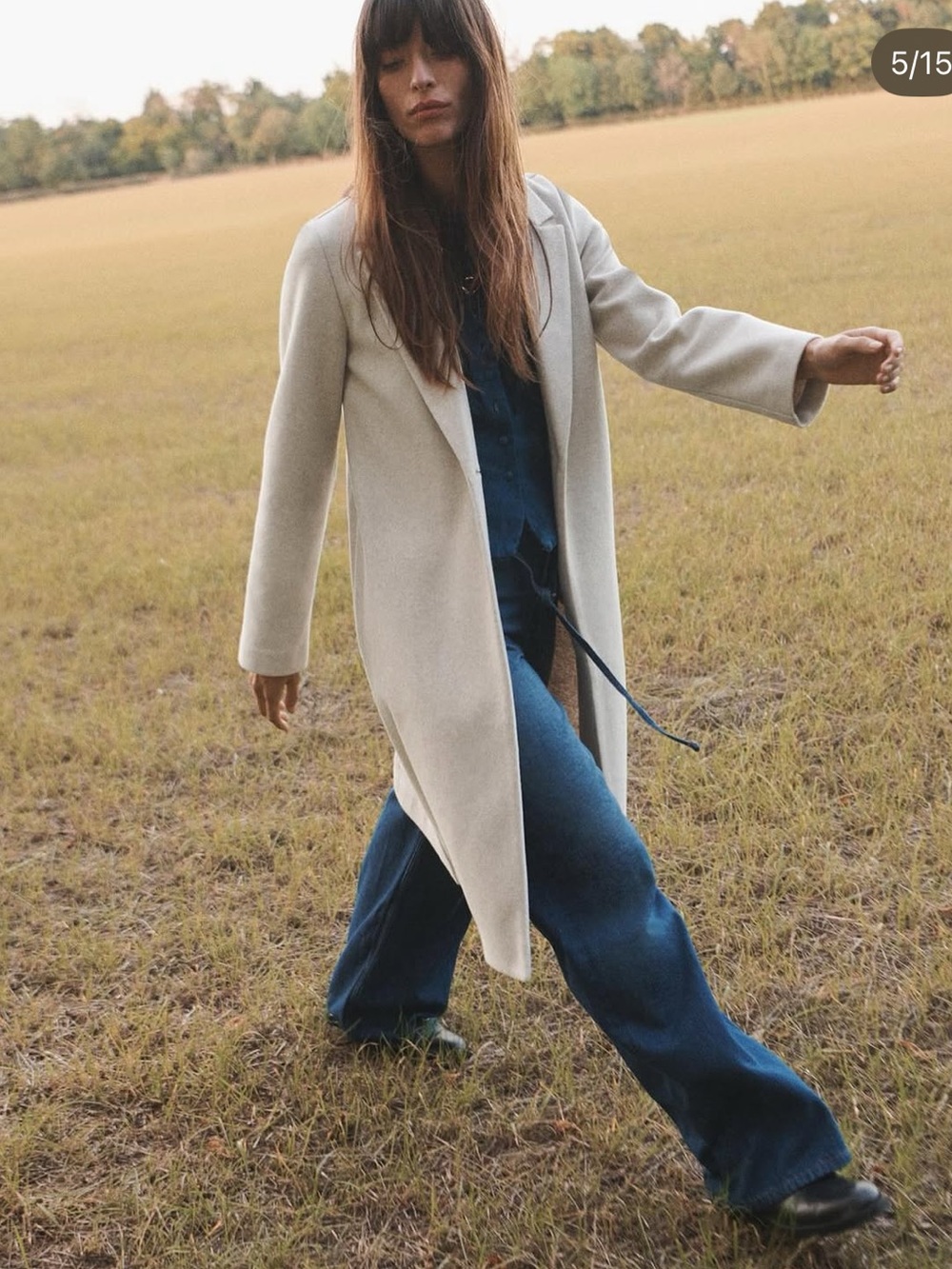 Zara Light Beige Single-Button Long Coat Unlined Size Small